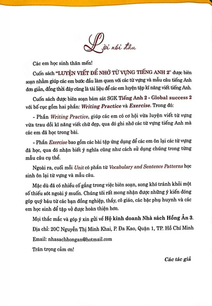 LUYỆN VIẾT ĐỂ NHỚ TỪ VỰNG TIẾNG ANH LỚP 2 (Bám sát SGK Global Success)